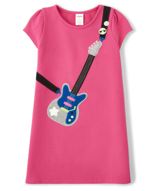Girls Short Sleeve Embroidered Guitar Dress - Rock Academy