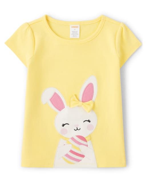Girls Short Sleeve Embroidered Bunny Top - Spring Celebrations
