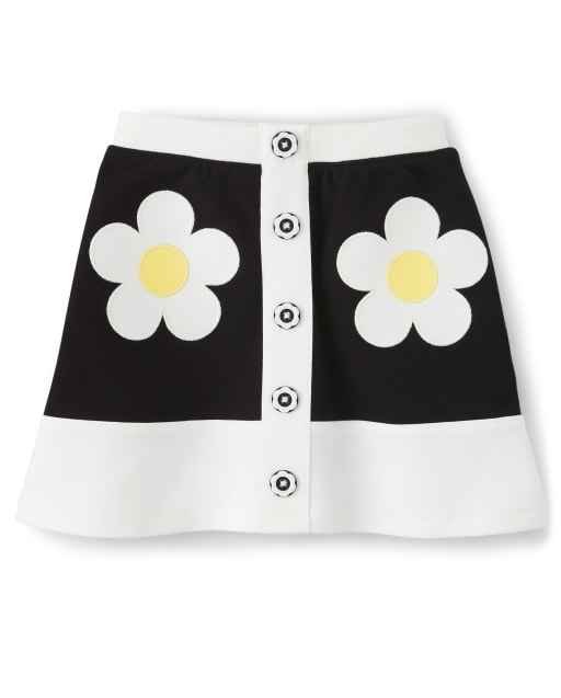 Girls Embroidered Daisy Ponte Knit Skort - Busy Little Bee