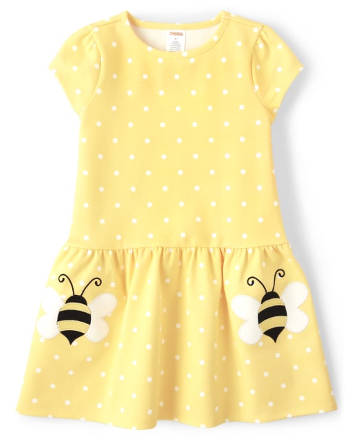 Girls Short Sleeve Embroidered Bee Knit Dress - Busy Little Bee