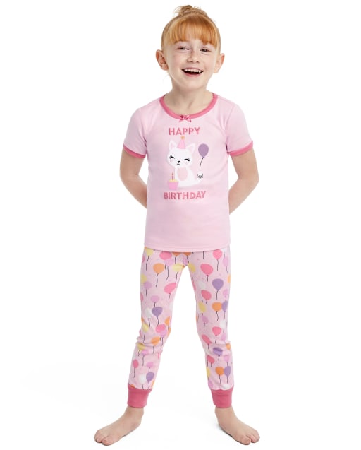 Girls Birthday Cat Snug Fit Cotton Pajamas - Gymmies - view 1