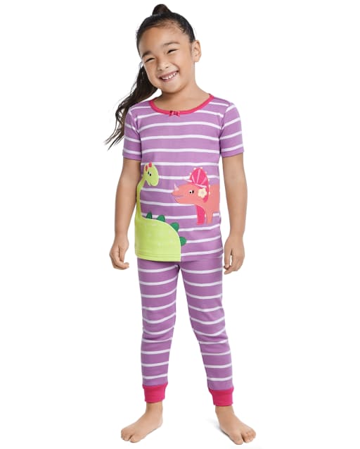 Pijama de 2 piezas de algodón con ajuste ceñido Dino de manga corta para niñas - Gymmies
