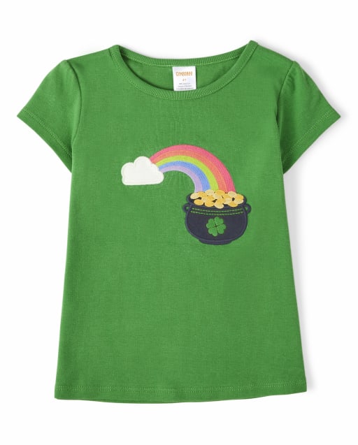 Girls Short Sleeve Embroidered Rainbow Top - Little Leprechaun