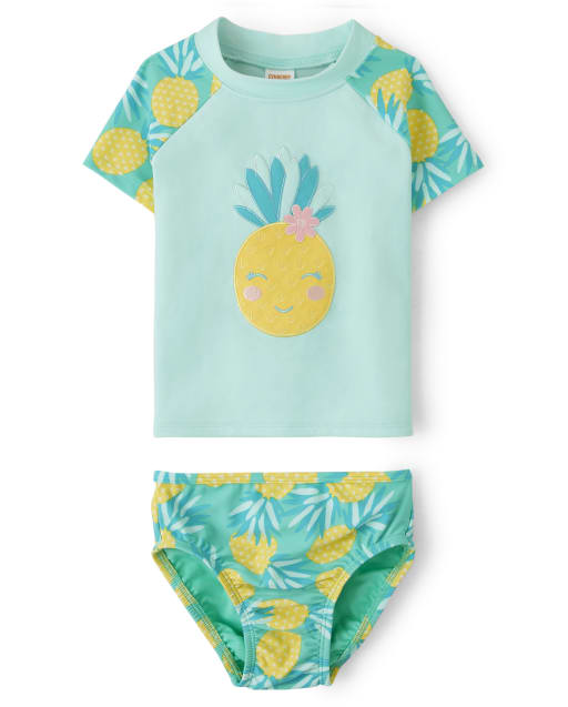 Girls Short Sleeve Pineapple Rashguard Swimsuit - Splish-Splash