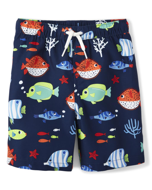 Boys Fish Print Swim Shorts - Splish-Splash