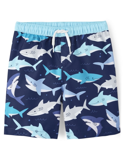 Boys Shark Print Swim Shorts - Splish-Splash