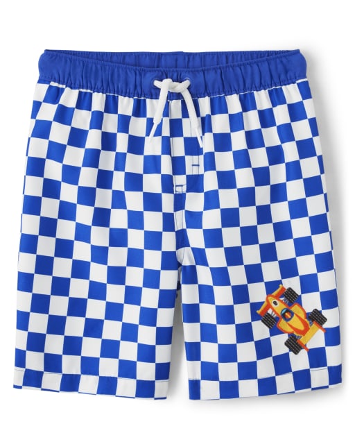 Boys Checkered Print Swim Shorts - Splish-Splash