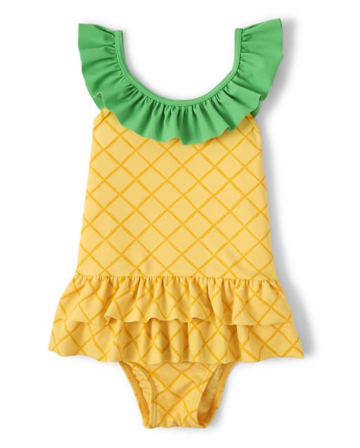 Girls Sleeveless Pineapple Ruffle One Piece Swimsuit - Splish-Splash