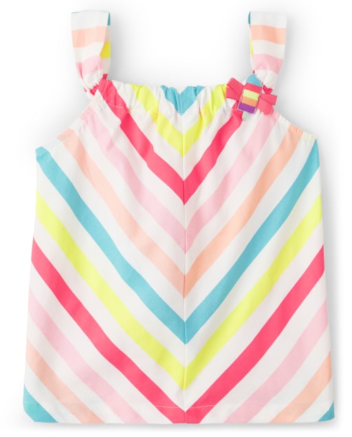 Girls Sleeveless Striped Woven Bow Top - Popsicle Party