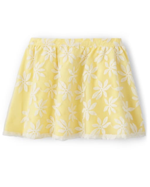 Girls Embroidered Rosette Woven Skirt - Spring Celebrations