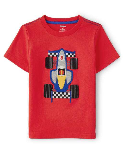 Boys Short Sleeve Embroidered Racecar Top - Start Your Engines