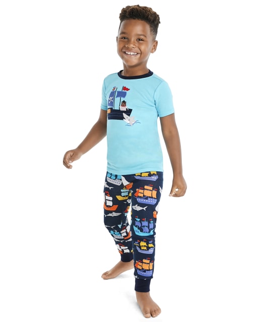 Pijama pirata de manga corta de algodón de 2 piezas con ajuste ceñido para niños - Gymmies