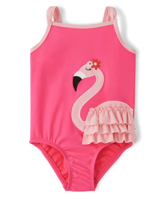 Girls Sleeveless Flamingo Ruffle One Piece Swimsuit - Splish-Splash