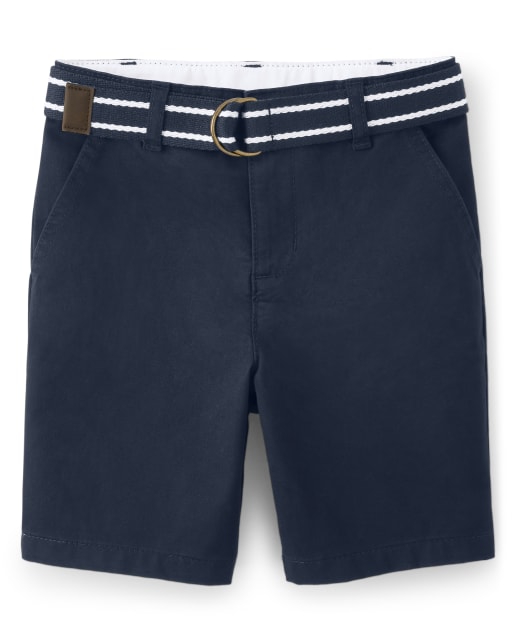 Boys Belted Chino Shorts with Stain and Wrinkle Resistance - Uniform