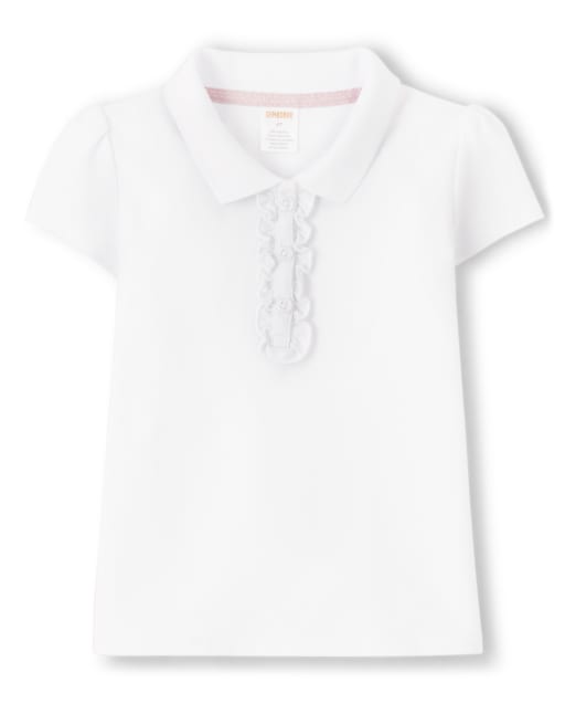 Girls Short Sleeve Ruffle Polo with Stain Resistance - Uniform
