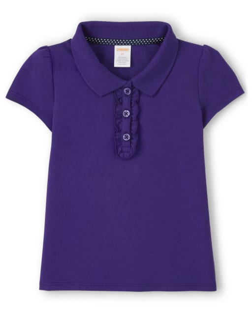 Girls Short Sleeve Ruffle Polo with Stain Resistance - Uniform