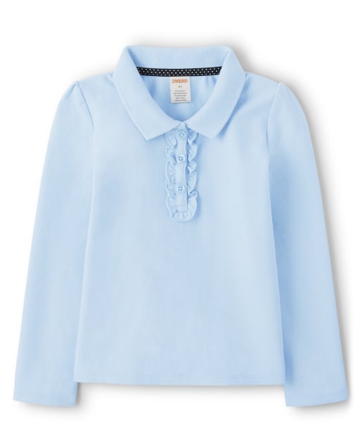 Girls Long Sleeve Ruffle Polo with Stain Resistance - Uniform