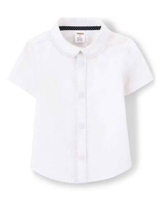 Girls Short Sleeve Woven Button Down Top with Stain Resistance - Uniform