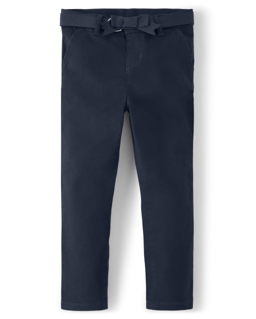 Girls Belted Woven Chino Pants with Stain and Wrinkle Resistance - Uniform