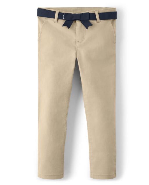 Girls Belted Woven Chino Pants with Stain and Wrinkle Resistance - Uniform