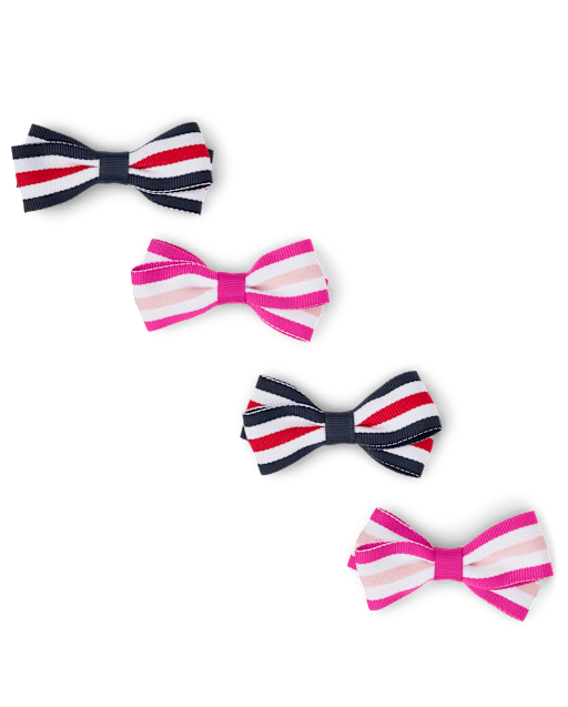 Girls Striped Bow Hair Clips 4-Pack - Uniform