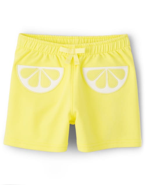 Shorts de punto de limón bordado para niñas - Citrus & Sunshine