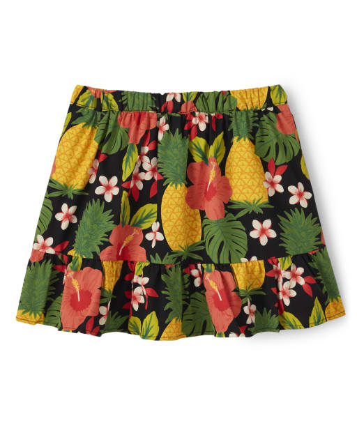 Girls Pineapple Print Woven Ruffle Skort - Pineapple Punch