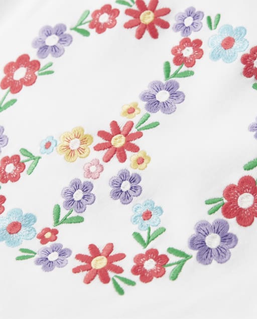 Girls Embroidered Peace Ruffle Top - Music Festival - view 2