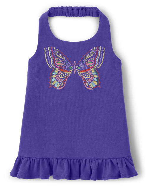 Girls Sleeveless Embroidered Butterfly Halter Top - Music Festival