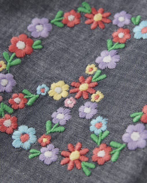 Girls Embroidered Peace Shorts - Music Festival - view 2