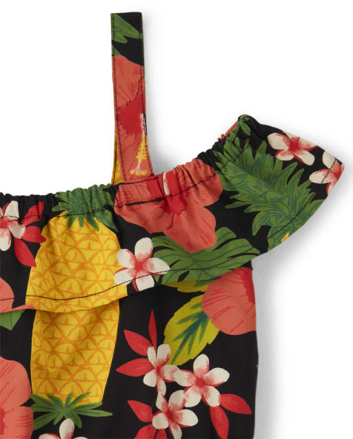 Girls Pineapple Off Shoulder Dress - Pineapple Punch - view 2