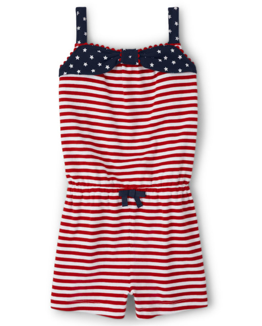 Girls Sleeveless Striped Knit Romper - American Cutie