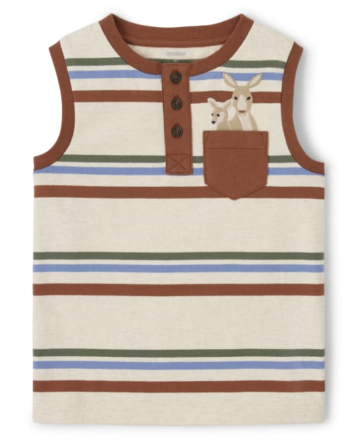 Boy Striped Kangaroo Pocket Tank Top - Outback Adventure