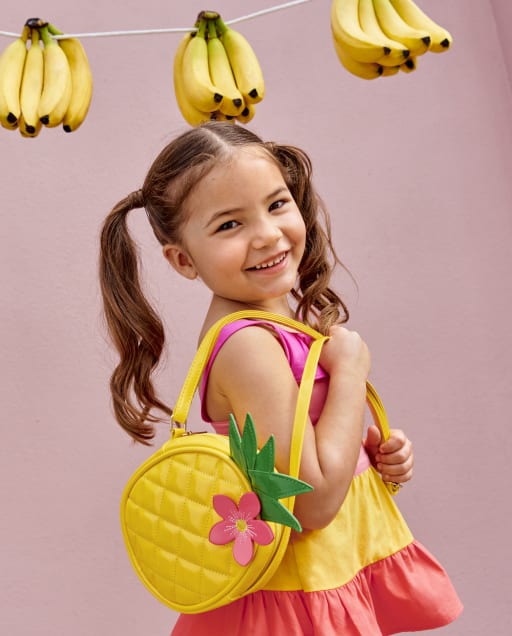 Girls Pineapple Faux Patent Leather Bag - Pineapple Punch