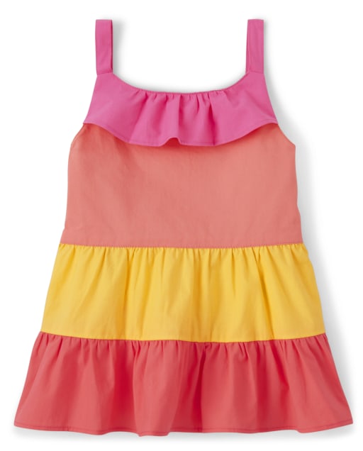 Top tejido de popelina con bloques de colores sin mangas para niñas - Pineapple Punch