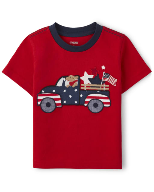 Boys Short Sleeve Embroidered Truck Top - American Cutie