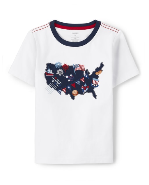 Boys Short Sleeve Embroidered Map Top - American Cutie