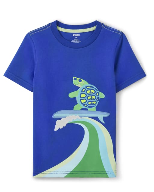 Boys Short Sleeve Embroidered Turtle Top - Music Festival