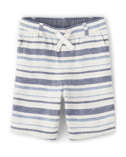 Boys Striped Linen Woven Pull On Shorts - Blue Skies