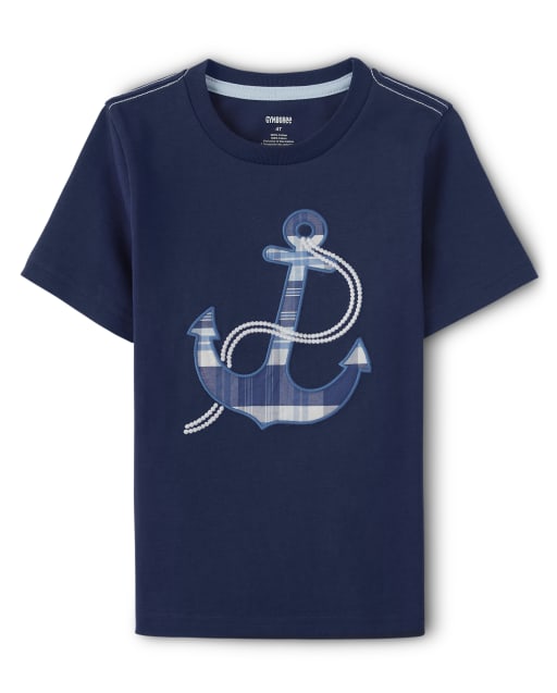 Boys Short Sleeve Embroidered Anchor Top - Blue Skies