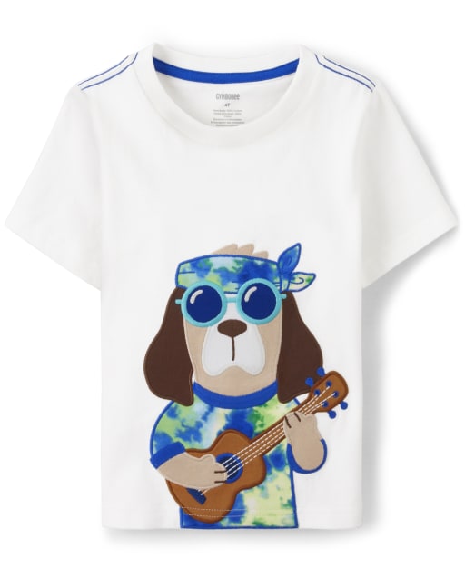 Boys Short Sleeve Embroidered Dog Top - Music Festival