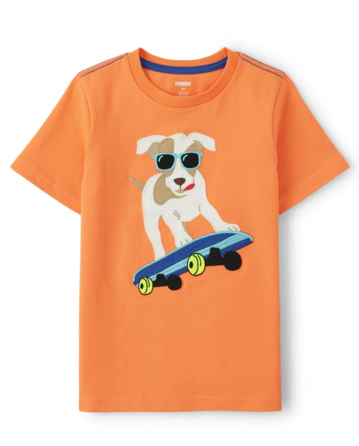 Boys Short Sleeve Embroidered Dog Skateboard Top - Stunt Master