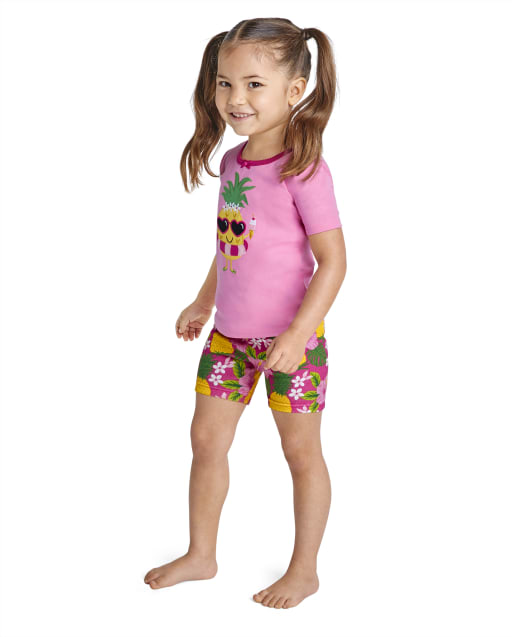 Girls Short Sleeve Pineapple Cotton 2-Piece Pajamas - Gymmies