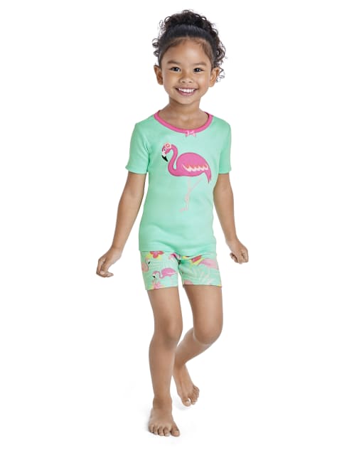 Girls Short Sleeve Flamingo Cotton 2-Piece Pajamas - Gymmies