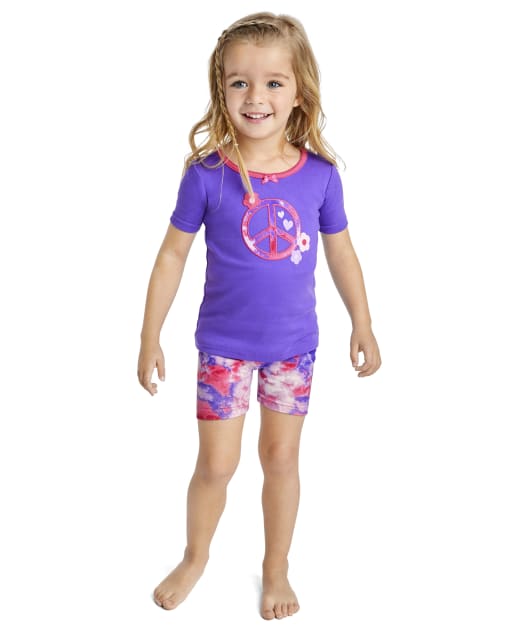 Pijama de 2 piezas de algodón con teñido anudado y paz de manga corta para niñas - Gymmies