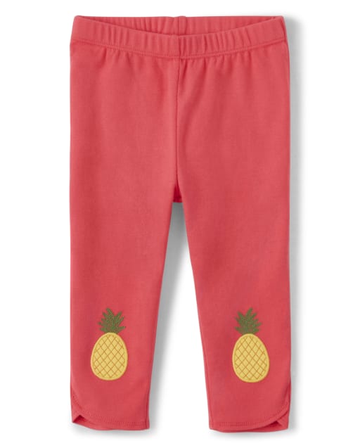 Girls Embroidered Capri Leggings - Pineapple Punch