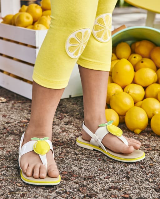 Girls Applique Lemon Sandals - Citrus & Sunshine