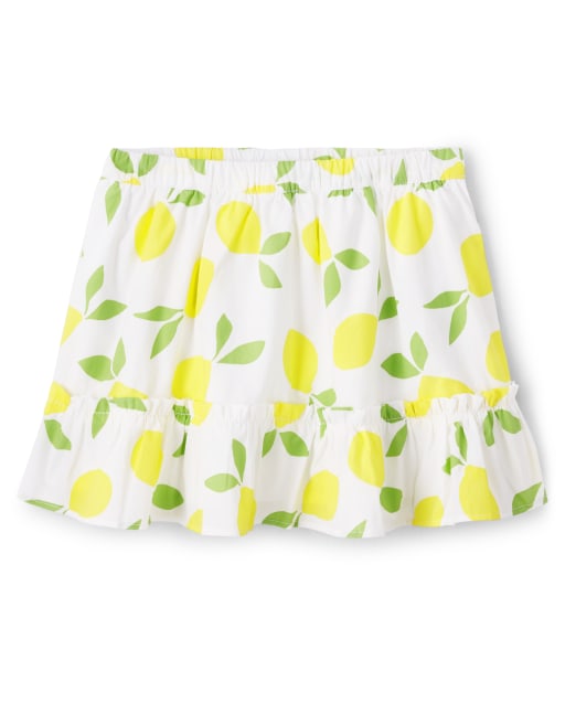 Falda pantalón con volantes y tejido de popelina con estampado de limones para niñas - Citrus & Sunshine