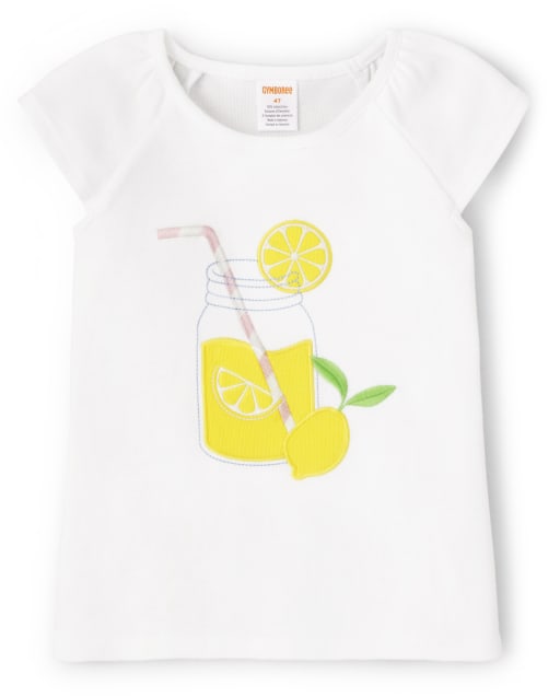 Girls Short Sleeve Embroidered Lemonade Ruffle Top - Citrus & Sunsine