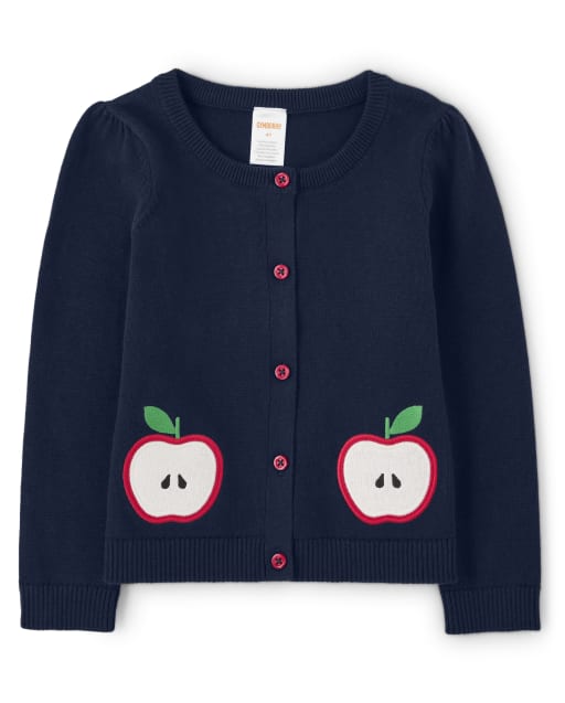 Girls Long Sleeve Embroidered Apple Cardigan - Head of the Class